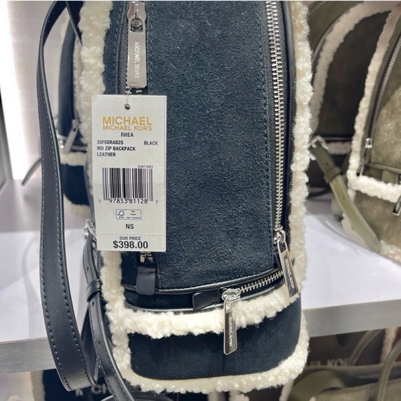 Michael Kors black and Cream Backpack is leather/ fur is faux new bag - Picture 5 of 11